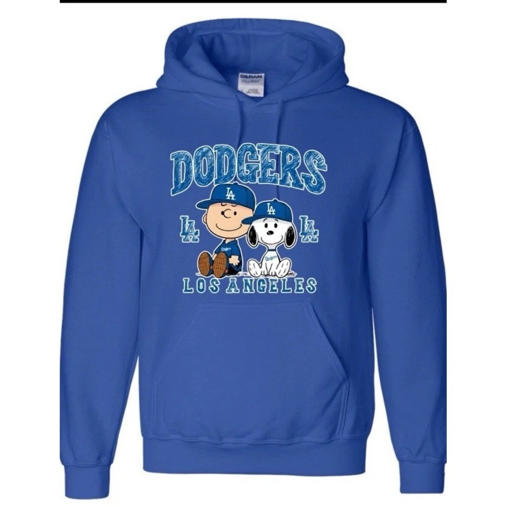 L.A. Dodgers Peanuts‎ Snoopy Charlie Brown Blue  Hoodie Unisex XL